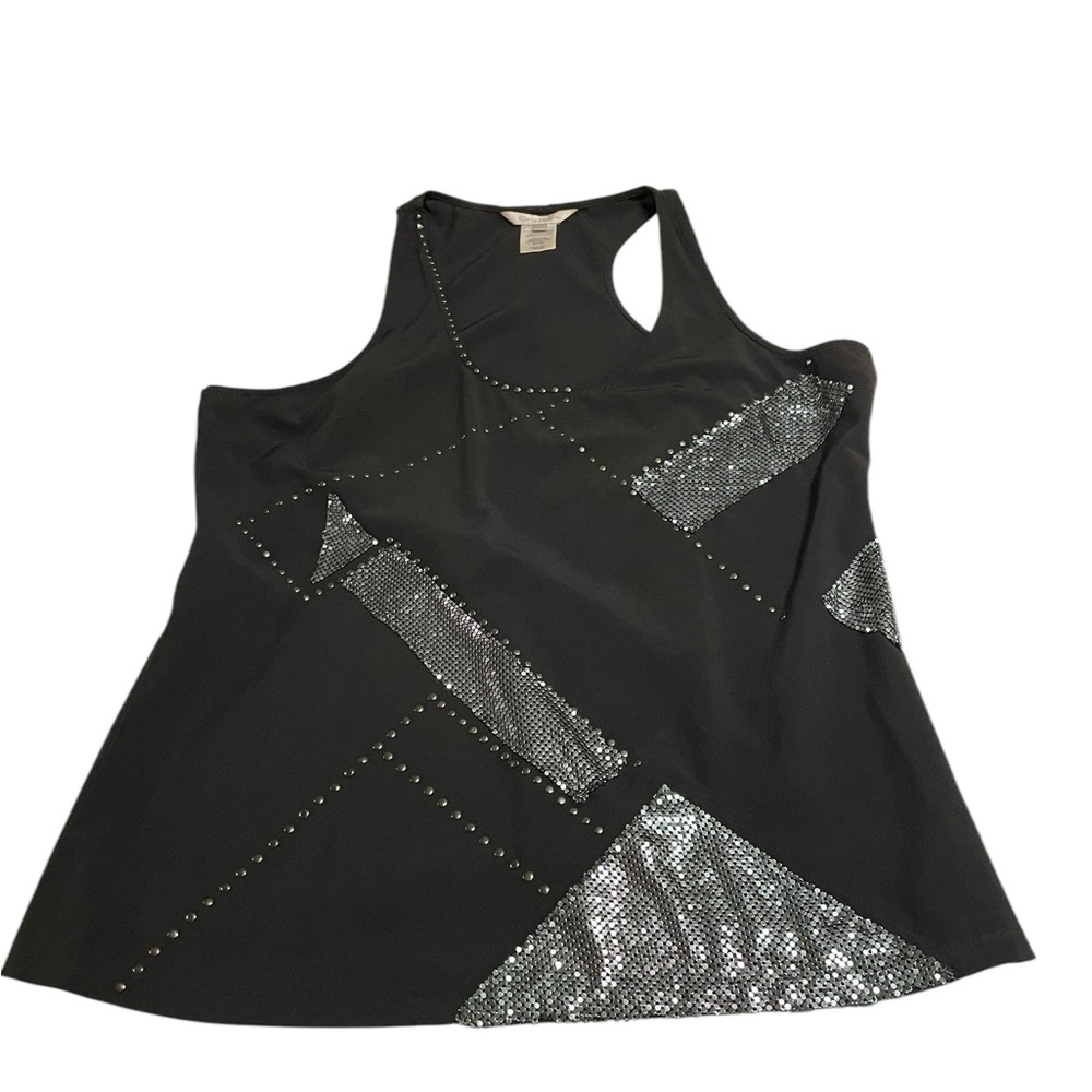 Costa Blanca Sleeveless Top with metal Silver Accents night out sleek biker sz L